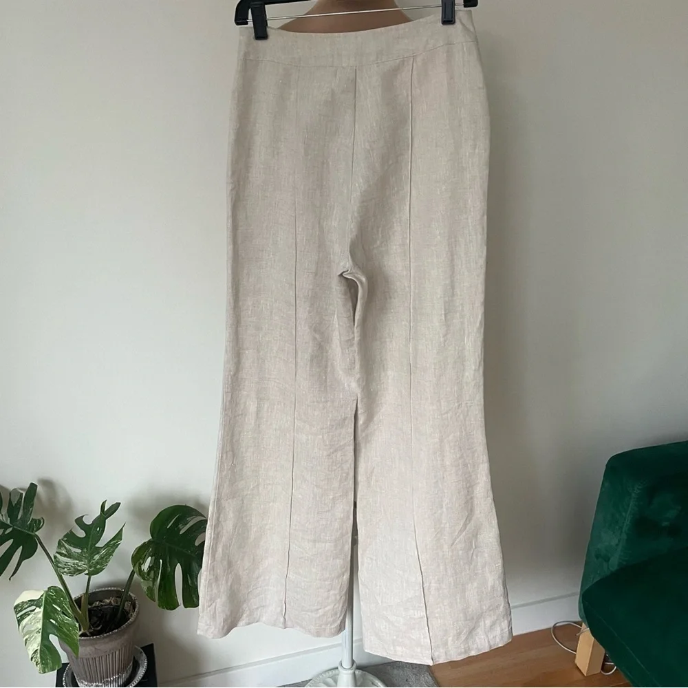 Reformation Silvie Linen Flared Wide Leg High Rise Oatmeal Beige Pants EUC Sz 4